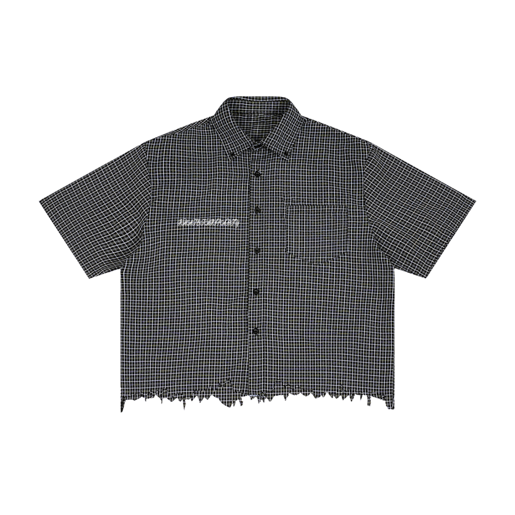 Distressed Plaid Boxy Shirt (Unisex)